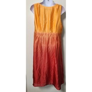 INC International Concepts Sz 14 Silk Ombre Orange Red‎ Dress Sleeveless Pleated